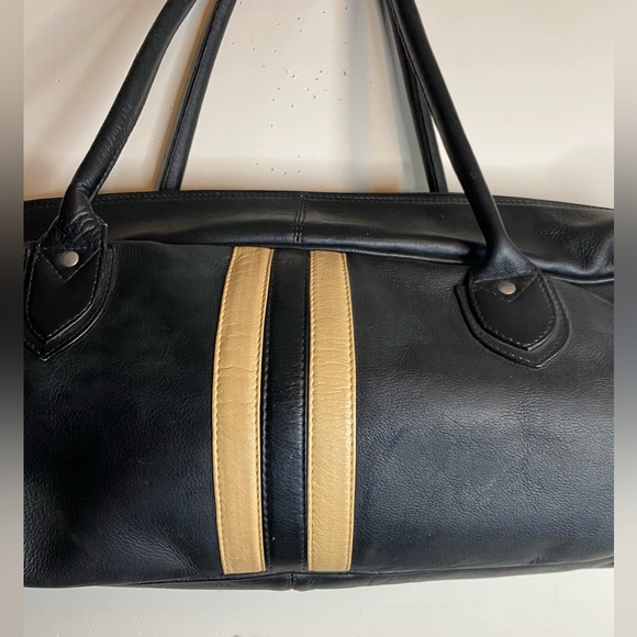 Latico Leather Black Barrel Duffle Bag Striped - Picture 4 of 12